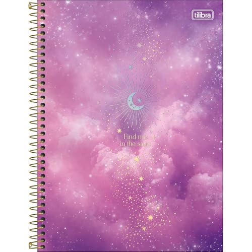 Tilibra - Caderno Espiral Capa Dura Universitário Connect 1 Matéria Magic 80 Folhas - Nuvens Rosas