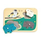 Hape x The Met Animal Friends Wooden Peg Puzzle – 4-Piece Puzzle for Ages 12-24M