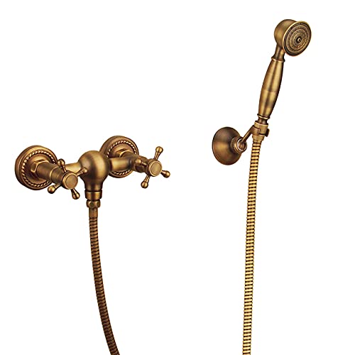 単機能浴槽用蛇口セット ハンドヘルドシャワー付き 壁掛け式ダブルクロスハンドル浴槽用蛇口 使いやすい真鍮製浴槽用蛇口 C,A