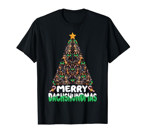 Dachshund Dog Xmas Shirt Merry Dachshundmas Christmas Tree Camiseta