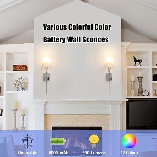 Aiehnid Battery Operated Wall Lights, Set of 2, Color Temperature, Dimmable Remote Control, Battery Operated Non-Wired Wall Light, for Bedroom Farm Bedside Lamp (Color : Chrome)