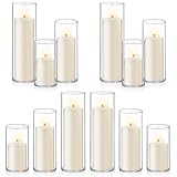 24 PCS Ivory White Pillar Candles with Glass Candle Holders Clear Hurricane Candle Holders Glass Cylinder Vases for Centerpieces Wedding Party, Event, Home Office (12 Candles+12 Candle Hoders)