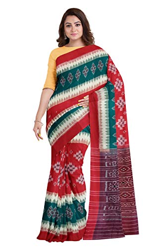 Image of Odisha Sambalpuri Handloom Ikat Women's Cotton Saree, Odisha Handloom Handmade Pure Cotton Khandua Saree, Ikkat Orissa Traditional Handloom Saree Without Blouse