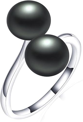 Vista 6 de TYGH Anillo de perlas de agua dulce naturales negras 2022, anillo ajustable de plata de ley 925, joyería para mujeres, regalos para mujer, anillo