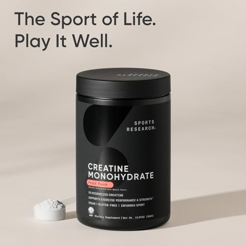 Image of Sports Research Creatine Monohydrate Powder 5g, Fruit Punch (13.97oz)