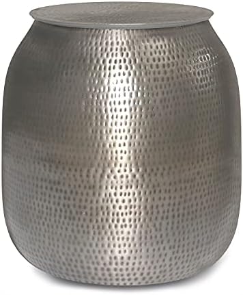 SIMPLIHOME Griffen Industrial 19 inch Wide Metal Storage Accent Side Table in Antique Silver, Fully Assembled, End, Bedside Table and Nightstand, for the Living Room and Bedroom