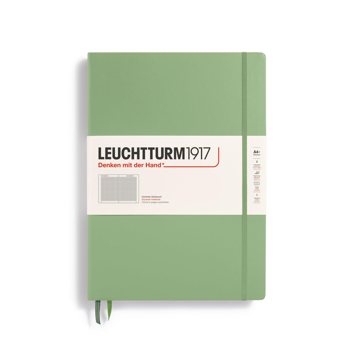 LEUCHTTURM1917 - Notebook Hardcover Master Classic A4+ - 235 Numbered Pages for Writing and Journaling (Sage, Squared)