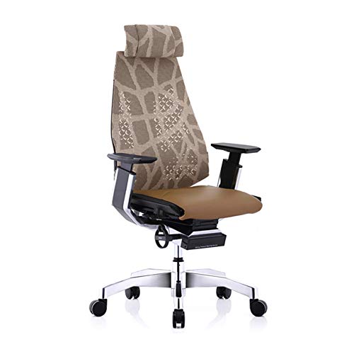 Office Chair Computer Chair Executive Office Chair Computer Office Chair Game Chair，Genuine Leather Smart Waist Supporter Home Use Mesh Sitting Leather-Brown