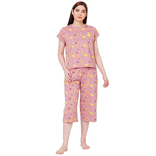 Image of Sweet Dreams Women Printed Round Neck Short Sleeve Cotton Rich Capri Set