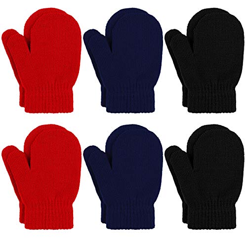 URATOT 6 Pairs Toddler Knitted Mittens Magic Stretch Gloves Winter Warm Knitted Soft Baby Mittens