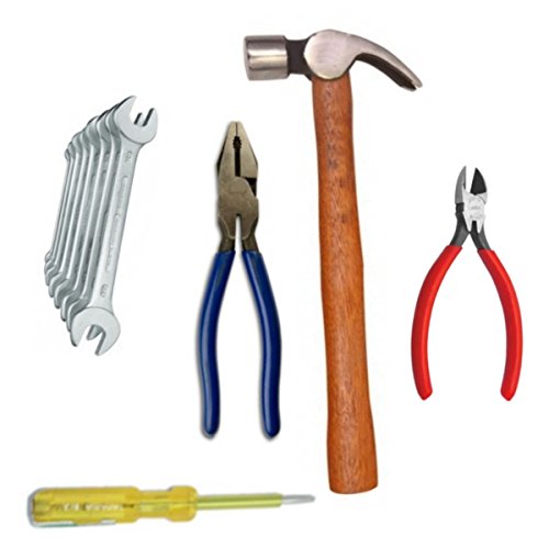 ADITYA INFO™ Home Tools Combo - Hammer + 2 Pliers + Line Tester + 8 pcs Spanner