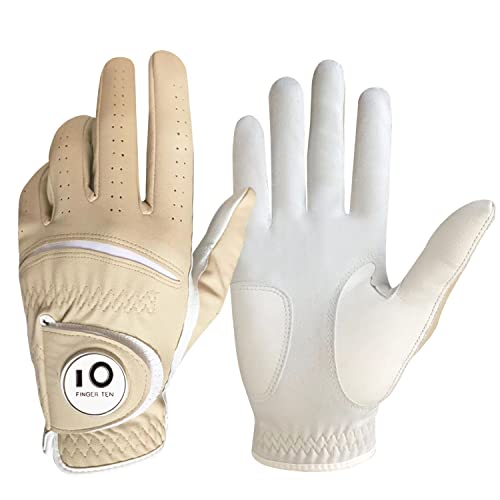 FINGER TEN Golf Gloves Men Right Hand Left Leather with Ball Marker All Weather Value Pack