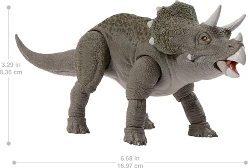 Mattel Jurassic World Hammond Collection Dinosaur Action Figure Toy, Young Triceratops Premium Film Design with Glass Eyes and 14 Motion Points, JDJ07, [Multicolour]