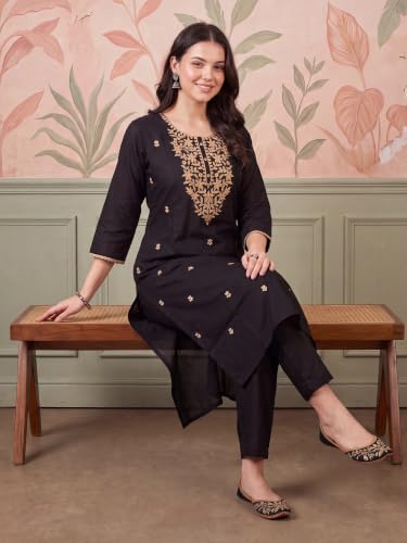 Image of INDO ERA Women's Silk Blend Geometric Embroidered Thread Work Kurta & Pant Set | Co Ord Set For Women Stylish