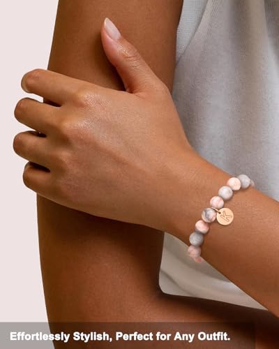 Image of Margelife Personalized Natural Stone Bracelet with Gold Letter Pendant - Custom Initial Charm Bracelet for Women - Gift for Her
