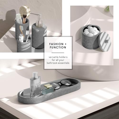 Clara Clark Bathroom Set - Grey Bathroom Accessories Set, 5PC Bathroom Accessory Set, Bathroom Sets with Soap Dispenser, Toothbrush Holder, Tumbler, Cotton Swab Jar & Vanity Tray by Clara Clark - Image 4
