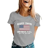 BIKETAFUWY T-Shirt Femme | Col Rond Manches Courtes, Imprimé Drapeau Américain et Texte Anniversaire 250 Ans, Dates 4 Juillet 1776–2026 Visibles | Haut Fête Nationale USA, Independence Day, Parade