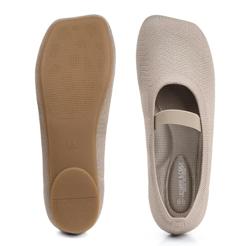 Image of Women's Wide Toe Box Flats Shoes Knit Mary Jane Ballet Flats Comfort Casual Ballerina Walking Dressy Slip-on Shoes with Strap