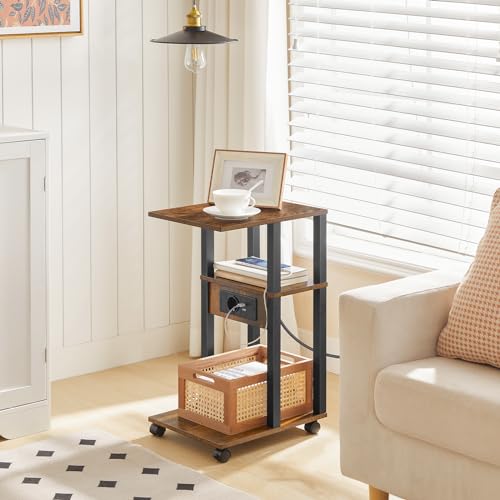 HOOBRO Mesa Auxiliar en Forma de C, Mesa de Sofá con Base de Carga, Mesa de Café para Espacios Reducidos, para Salón, Dormitorio, Marrón Vintage y Negro EBF66CSF01 - imagen 9