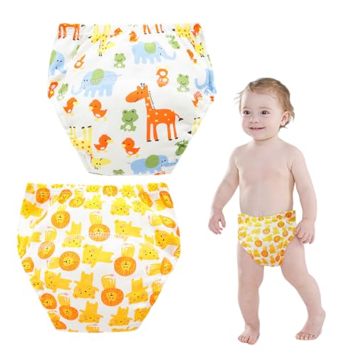 Image of SNOWIE SOFT 2Pcs Potty Training Pants for Toddler, Washable Diapers for New Born Baby, Breathable Cotton Learning Training Pants, Padded Underwear for Babies Baby Pants for 7.5-10 kg 12 to 15 Months
