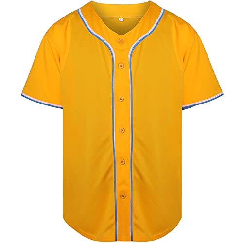 Jersey de béisbol amarillo liso, camiseta casual con mangas cortas y botones miniatura 3