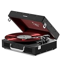 Mixx Revival 55 RetroStyle Portable Suitcase Vinyl Record Player with Built-in Stereo Speakers, Bluetooth In/Output, All Record Sizes with 45 RPM adapter, EU and UK AC plug adapter