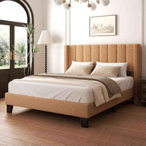 Queen Bed Frame with Headboard Upholstered Platform Bed Frame wit...