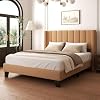 Queen Bed Frame with Headboard Upholstered Platform Bed Frame with Teddy Velvet Headboard, Wooden Slats Support/Wing Edge Design/No Box Spring Needed/Easy Assembly, Brown