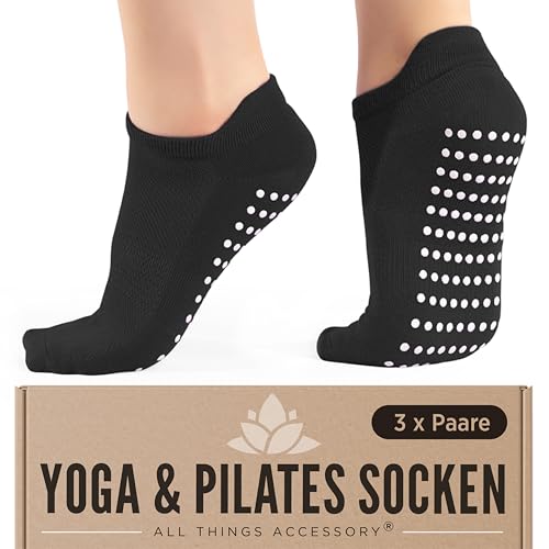 ATA Yoga Socken für Damen, 3 Parre rutschfeste Stoppersocken ABS...