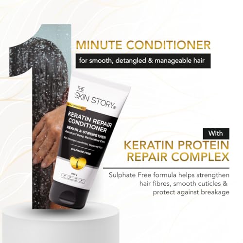 Image of The Skin Story Sulphate Free Conditioner for Treated & Coloured Hair | Repair Split Ends & Damaged Hair | Long-Lasting Shine | Conditioner for Women & Men | Enriched with Keratin, Argan Oil, Olive Oil, & Vitamin E | Sulphate Free | 200g