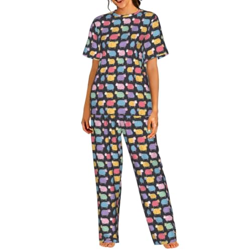 Pyjama femmes manches courtes anti-transpiration | Ensemble vêtement de nuit doux imprimé mouton