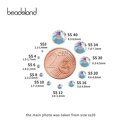 Image of Beadsland Flat Back Crystal Rhinestones,Blue Moonlight, SS6, 1440pcs | Round Glass Gems, 1.9-2.1mm, for Nail Art Craft, Glue Fix