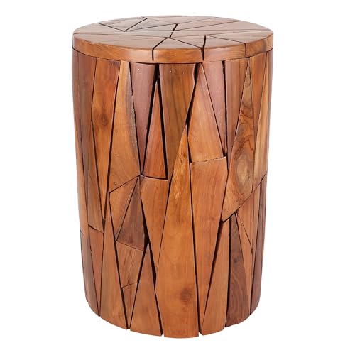 Belari Teak Garden Stool - Rustic Farmhouse Side Table/Patio Side Table - Indoor Outdoor End Table - Indoor Outdoor Stool - Unique End Table