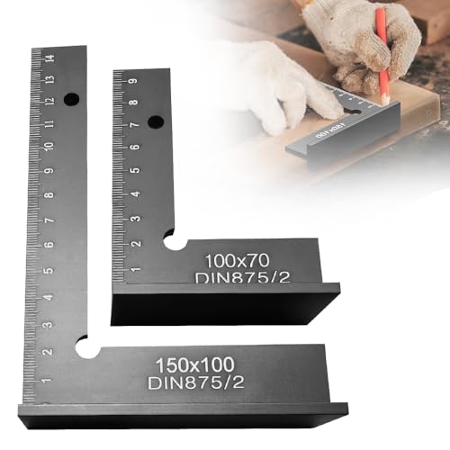 KQWVZ Schlosserwinkel Set, 2 Stück 90° Anschlagwinkel Zimmermannswinkel mit Messskala (cm), Anschlagwinkel Metall Set, Rechter Winkel Werkzeug für Präzise Arbeiten, Größe 100 x 70mm und 150 x 100mm
