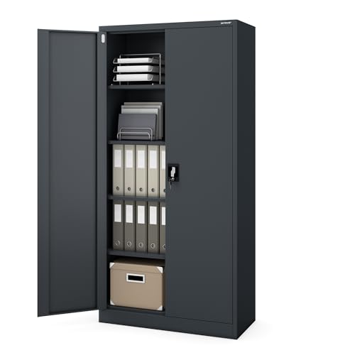Jan Nowak Metallschrank Jan 185 x 90 x 40 cm - Metall Aktenschrank Abschließbar mit 2 Türen, Mehrzweckschrank mit 5 Ebenen, Büroschrank aus Stahlschrank mit Pulverbeschichtung - Anthrazit