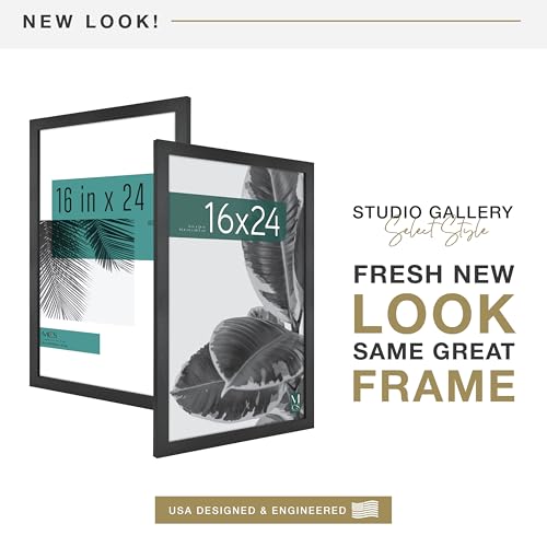 MCS Studio Gallery 16x24 Poster Frame Black Woodgrain, Vertical & Horizontal Wall Hanging Large Picture Frame for Photos, Posters & Art Prints (1-Pack)
