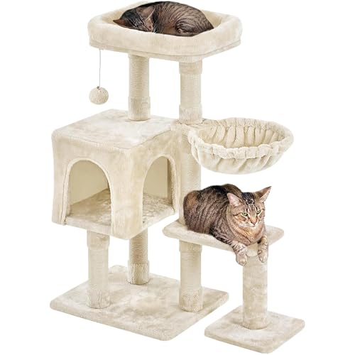 Yaheetech Árbol Rascador para Gatos Altura 96 cm Torre de Juegos con Plataformas Cueva Multinivel Beige