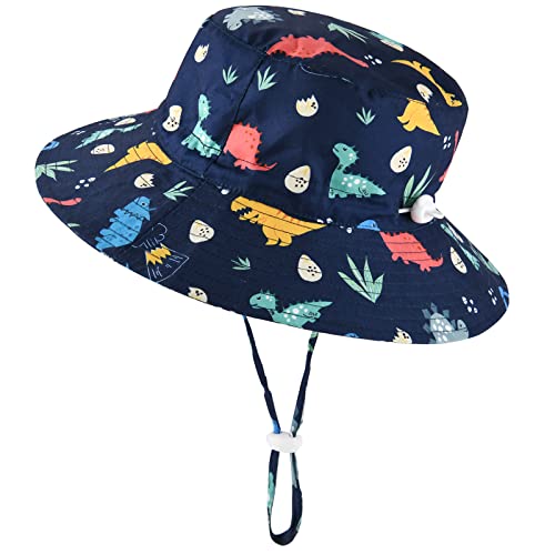 Baby Sun Hat Adjustable - Outdoor Toddler Swim Beach Pool Hat Kids Upf 50+ Wide Brim Chin Strap Summer Play Hat (6-12 Months, Navy Dinosaur) #TOP7