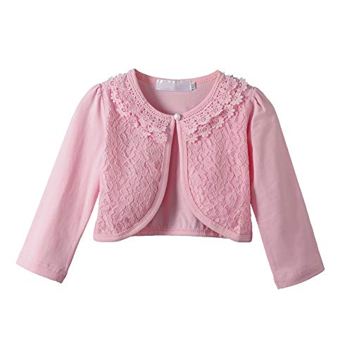 Image of Girl Lace Bolero Cardigan Shrug - Little Girl Long Sleeve Shrug Sweater with Pearls 2-11 Years