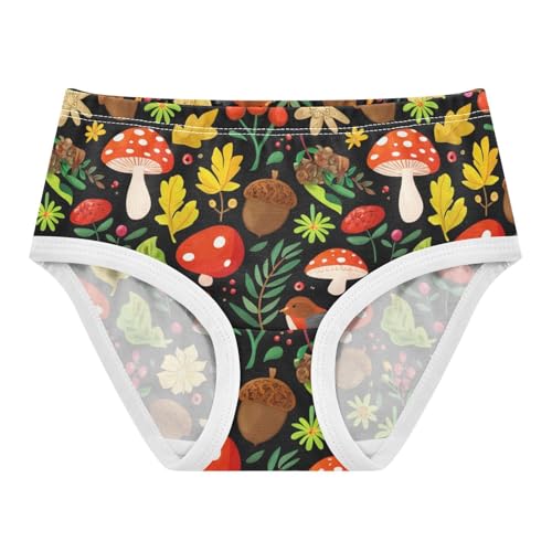 Cotton Toddler Underwear Custom Whimsical Forest Mushrooms Leaves Black Little Girl Panties Fun Kids Undies Briefs 2t