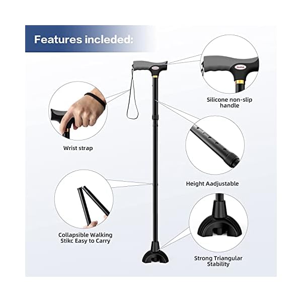 Gehstock Herren Damen, Wanderstöcke Teleskop Faltbar, Shealthub Anti-Rutsch Spazierstock Höhenverstellbar 84-94cm… – Bild 4