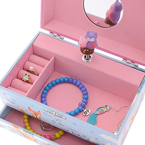 Jewelkeeper Girl's Musical Jewellery Storage Box with Pull-out Drawer, Woodland Owls Design, Twinkle Twinkle Little Star Tune