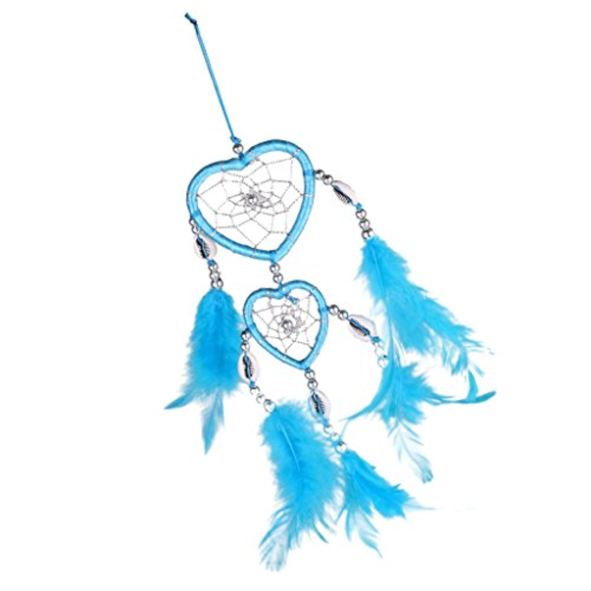 Imported Handmade Blue Feathers Double Heart Dream Catcher