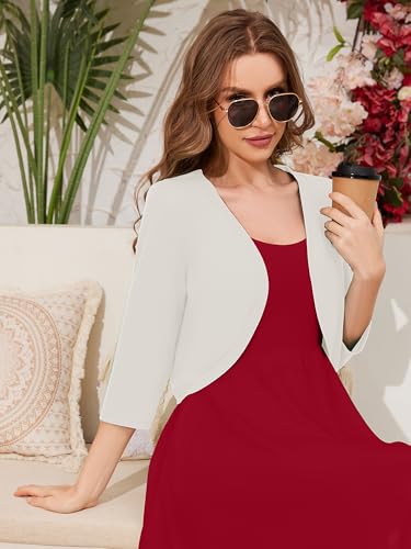 Women's 3/4 Sleeve Open Front Cardigan V-Neck Knit Cropped Bolero Shrug Sweater for Women3