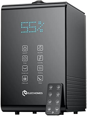 Elechomes Humidifier for Large Room Bedroom Plants, SH8820 Warm and Cool Mist Humidifiers, 5.5L Top Fill Vaporizer with Remote Control, Ultra Quiet, LED Display, Humidity Sensor, Auto Shut-off, Black