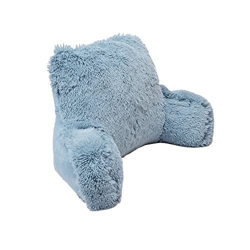 Home Soft Things Shaggy Faux Fur Backrest Reading Pillow with DIY Filling, Need Assembly, Study Lounger Bedrest Back Support for Sitting up in Bed, Silver Blue, 20