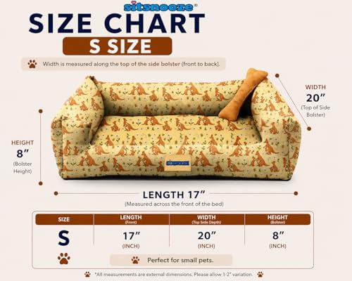 Image of SITSNOOZE Small Dog Bed (Up to 5kg) for Shih Tzu, Pomeranian, Chihuahua Puppies - Plush Soft Washable Bed, Orthopedic Cushion, Indoor Waterproof Anti-Slip Bottom Pet Mattress (Print 19, S)