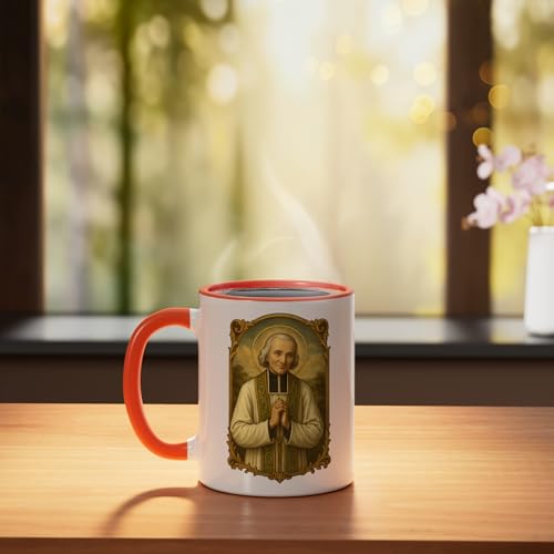 Taza cerámica tradicional Saint John Vianney naranja/blanca miniatura 3