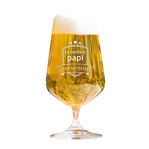 AMAVEL Verre à Bière Tulipe Pils Gravé - Le Meilleur Papi du Monde - Standard - Motif 2 - Idée Cadeau pour Grands-pères - Noël et Anniversaire