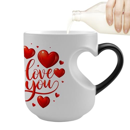 a cambio de color | 325 ml de cerámica con mango de corazón, tazas de café a cambio de color, tazas regalo originales | para oficina, casa, camping, té, café, leche